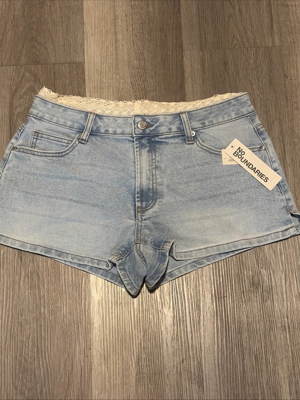 No Boundaries Light Blue Denim Shorts with Lace Waistband size 10